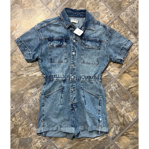 Free People Pants - We The Free Marci Cuffed Shortalls Women S Blue New Denim Romper